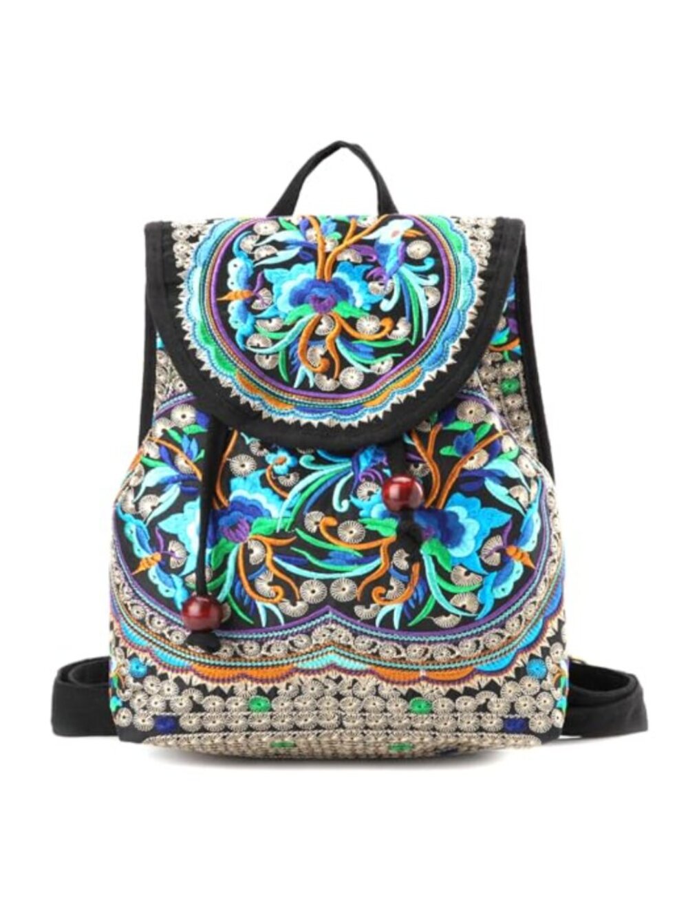 Embroidered Canvas Backpack Adjustable Strap Travel Daypack